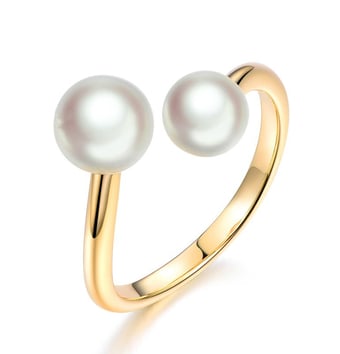 Bague perles Akoya Toi et Moi. Or jaune