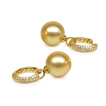 Dormeuses anneaux or jaune diamants pavés - Perles Australie