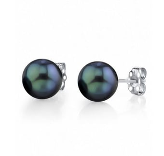 Boucles oreilles perles Akoya noires Japon 7/7.5mm. AAA, Or blanc