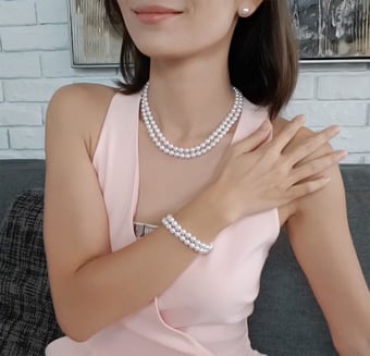 Collier 2 rangs ras de cou -  Collier double rang de perle Akoya - 6.5/7mm, AAA