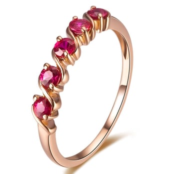 Bague Or Rose 5 rubis 0.50ct. Bandelettes Incurvées Vagues