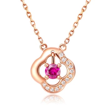 Pendentif fleur Or rose -  Rubis et Diamants en pendeloque