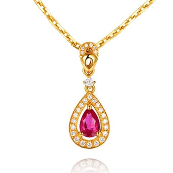 Pendentif princesse Or jaune 18cts - Rubis poire et diamants