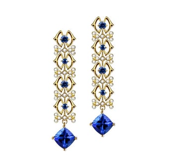 Boucle d oreille Saphir bleu, diamant - Or jaune