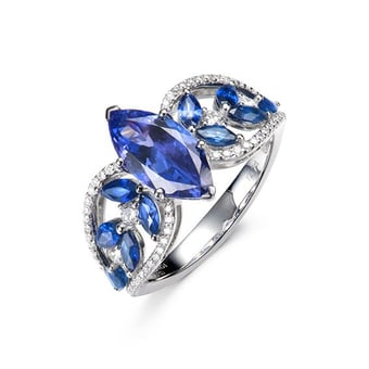 Bague Mère Nature - Saphir bleu - Or blanc, diamant