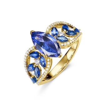 Bague Mère Nature - Saphir bleu - Or jaune, diamant