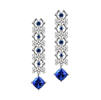 Boucle d oreille saphir bleu, diamant - Or blanc