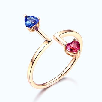 Bague Vice et Versa. Tourmaline, tanzanite. Or jaune