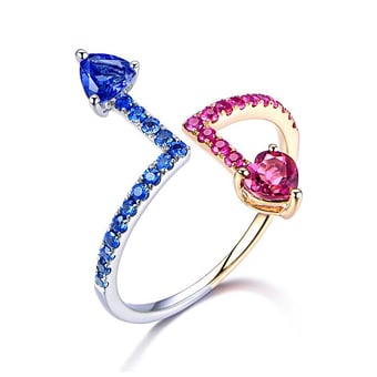 Bague Univers parallèles. Or blanc, jaune et pierres précieuses