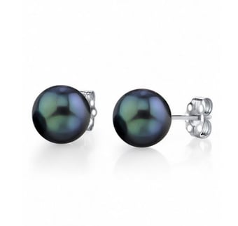Boucles oreilles perles Akoya noires Japon 7/7.5mm. AAA, Or blanc