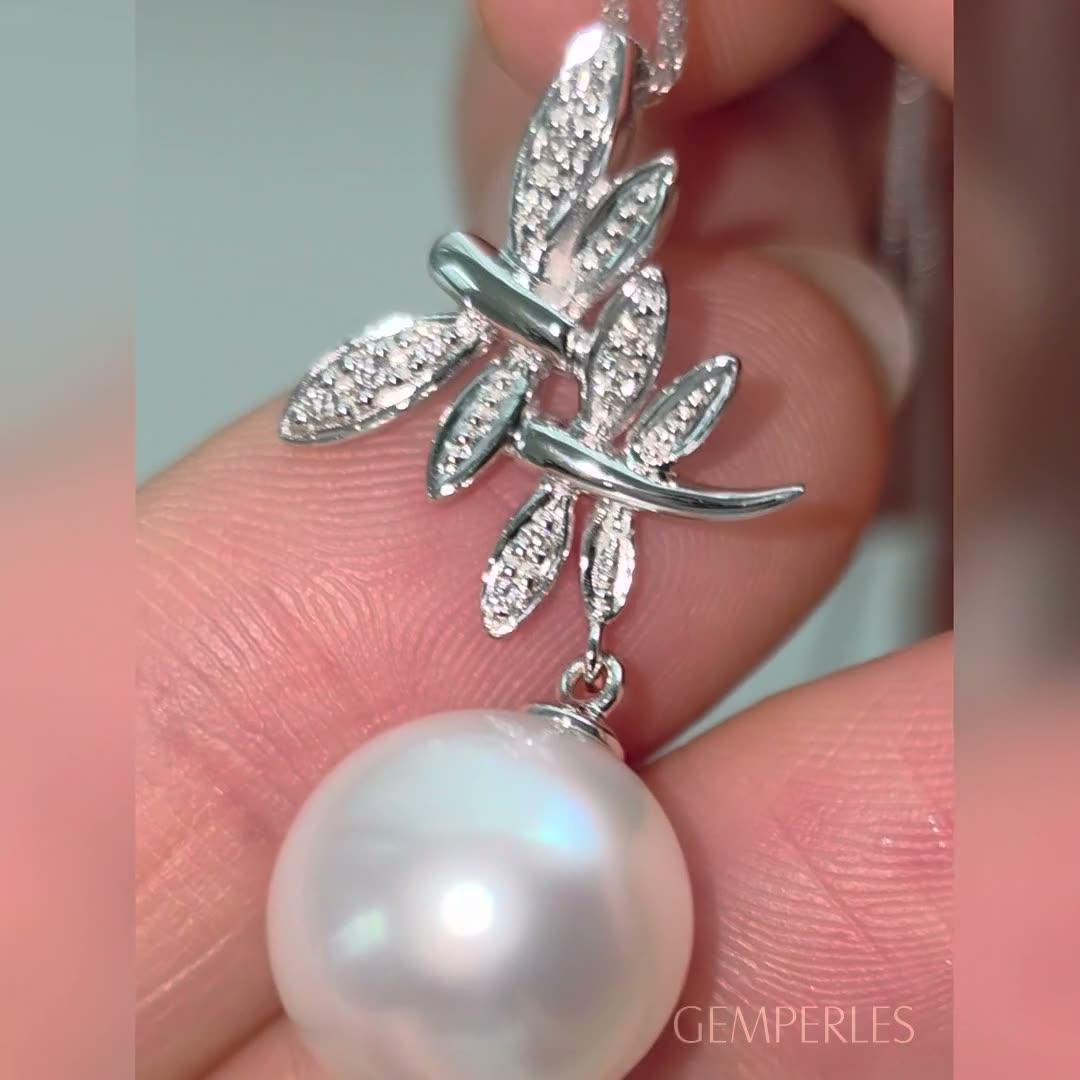 Ciondolo Libellule - Oro Bianco, Diamanti & Perla d’Australia | Gemperles