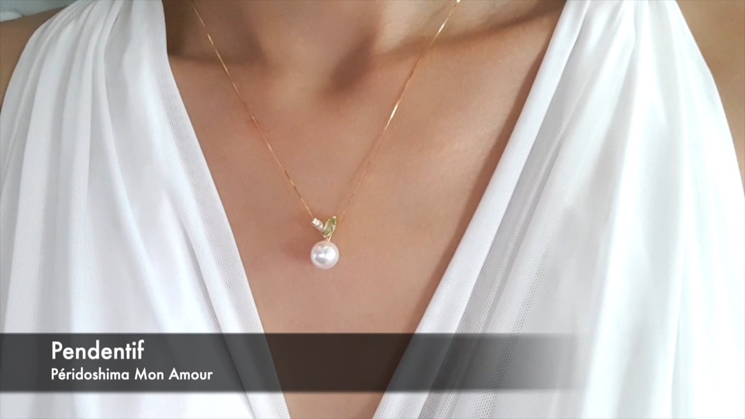 Pendentif Péridoshima Mon Amour - Or Blanc, Diamant & Perle Akoya 8/8.5mm, AAA | Gemperles
