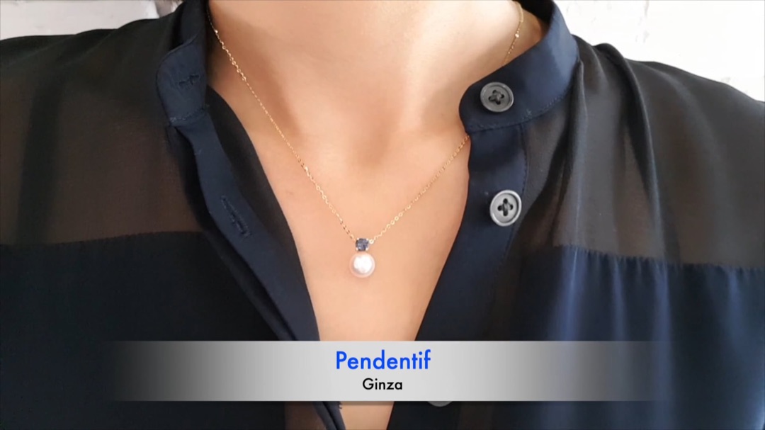 Pendentif Ginza - Or Blanc, Diamant & Perle Akoya 8/8.5mm, AAA | Gemperles