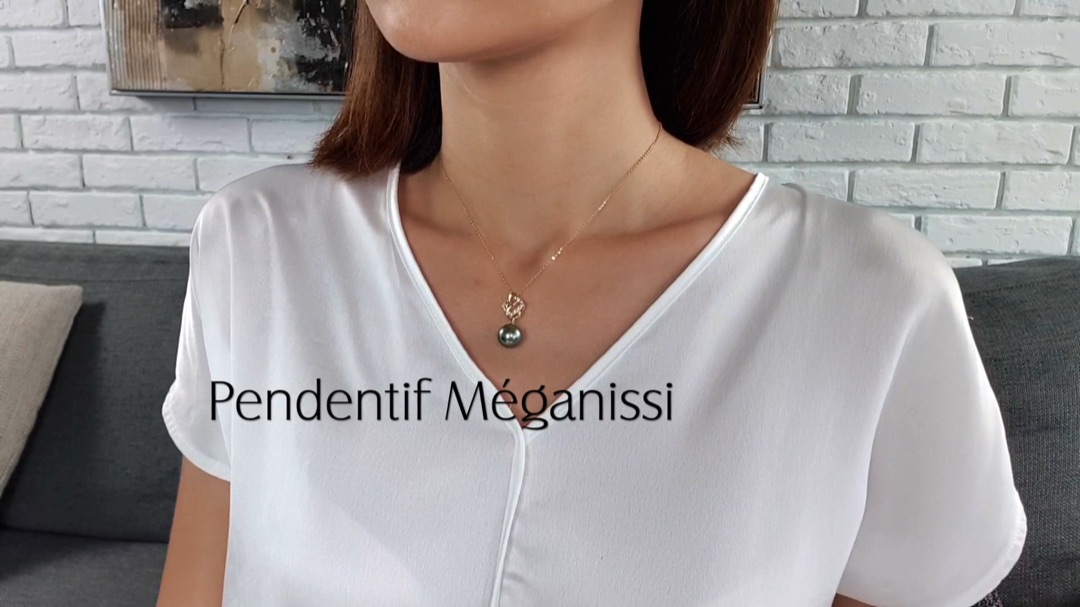 Pendentif Méganissi - Or Jaune, Diamants & Perle de Tahiti 11/12mm, GEMME | Gemperles