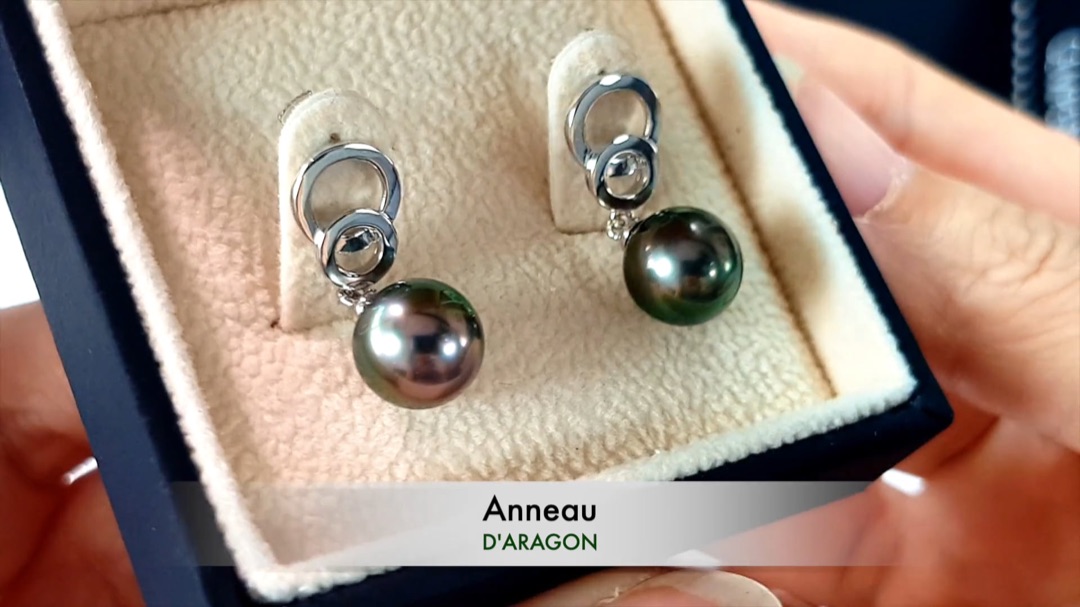 Boucles d'Oreilles Anneau d'Aragon - Or Blanc & Perles de Tahiti 9/10mm, GEMME I Gemperles