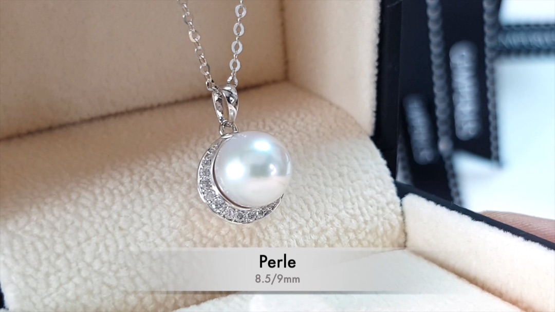 Pendentif Hinata - Or Blanc, Diamants & Perle Akoya 8.5/9mm, AAA | Gemperles