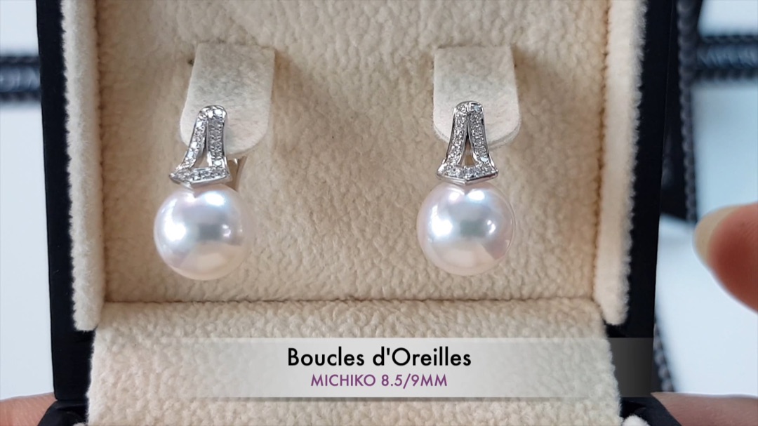 Boucles d'Oreilles Michiko - Or Blanc & Perles Akoya 8.5/9mm, AAA I Gemperles