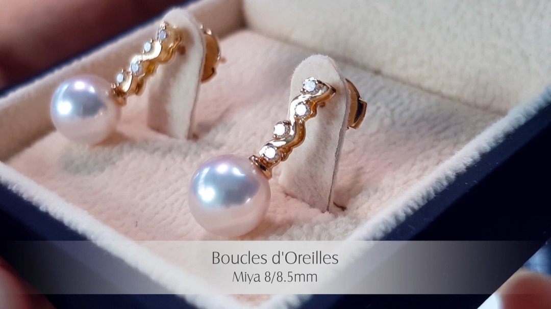 Boucles d'Oreilles Miya - Or Jaune & Perles Akoya 8/8.5mm, AAA | Gemperles