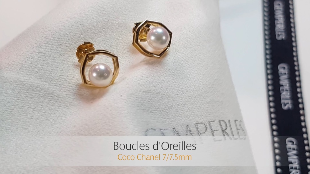 Boucles d'Oreilles Coco Chanel - Or Jaune & Perle Akoya 7/7.5mm, AAA | Gemperles