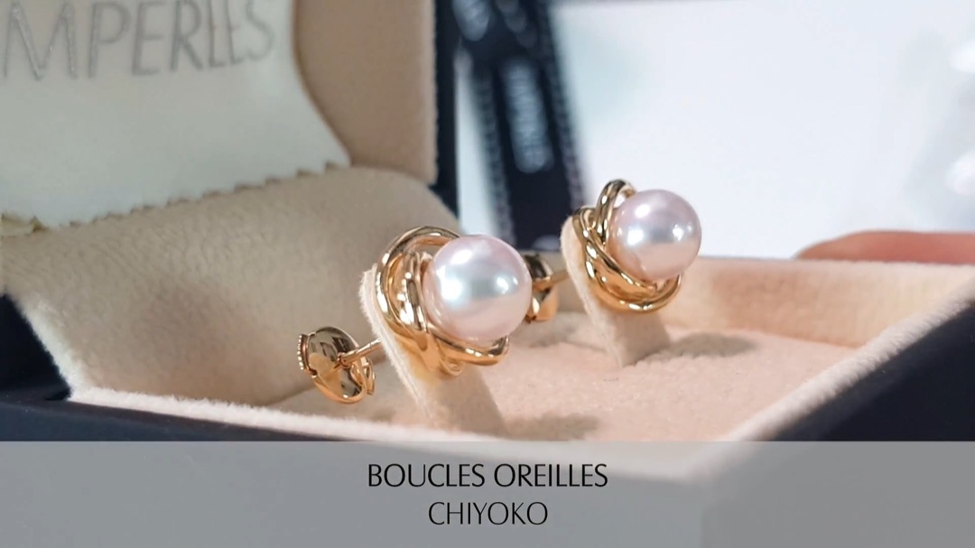 Boucles d'oreilles Chiyoko - Or Jaune & Perles Akoya 6/6.5mm, AAA | Gemperles
