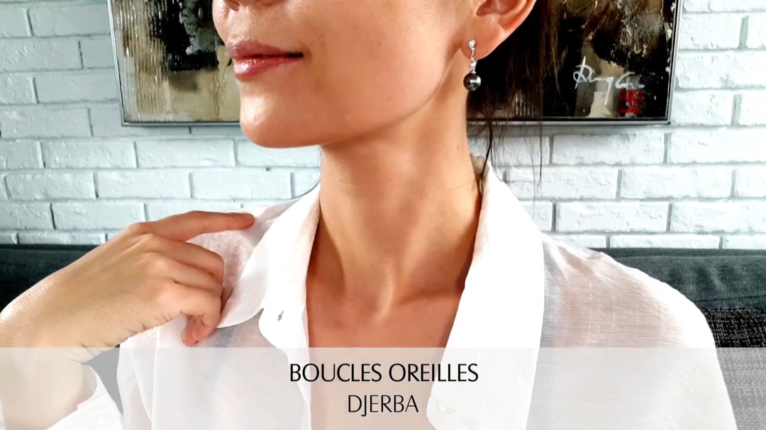 Boucles d'Oreilles Djerba - Or Blanc, Diamants & Perle de Tahiti 9/10mm, GEMME | Gemperles