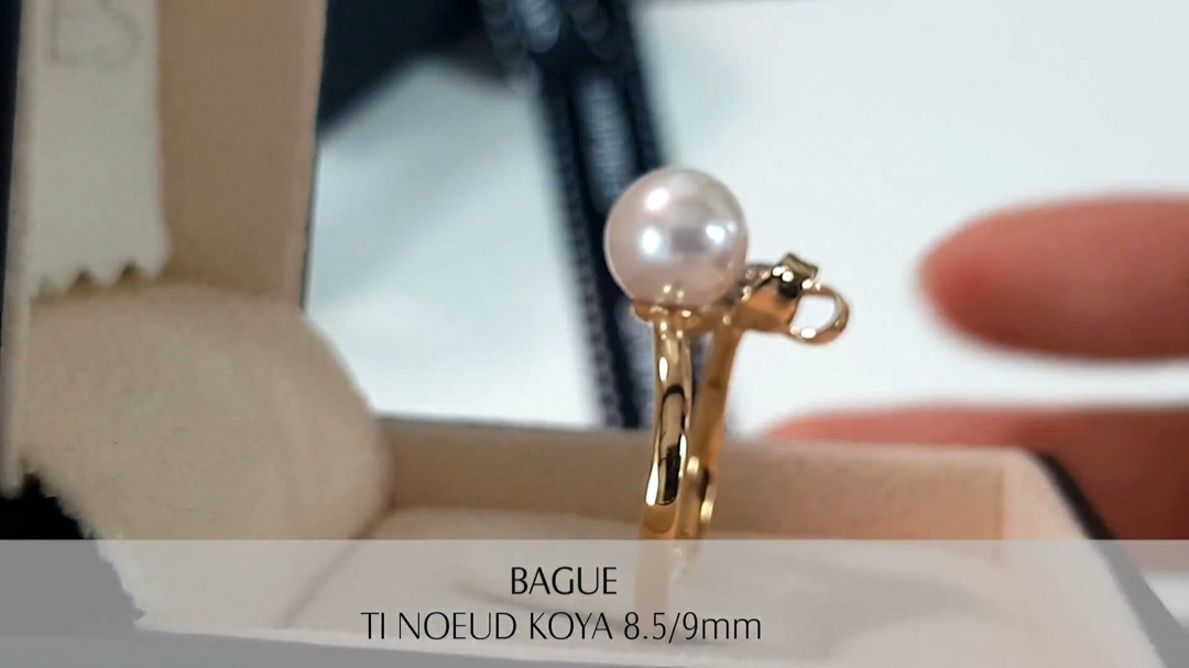 Bague Ti noeud Koya - Or Jaune, Diamants & Perle Akoya 8.5/9mm | Gemperles