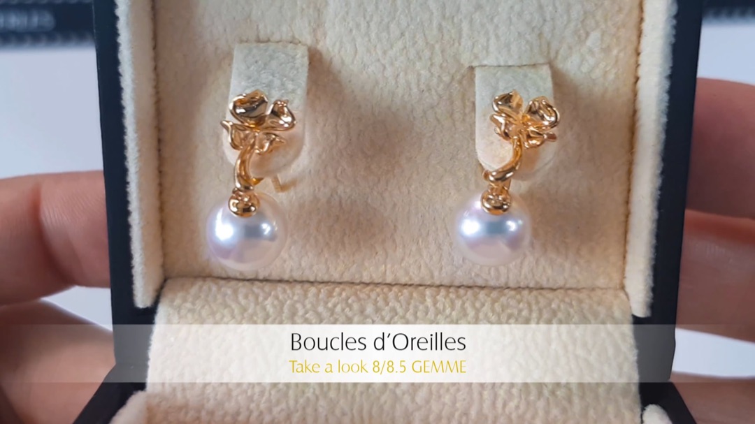 Boucles d'Oreilles Take a Look - Or Jaune, Diamant & Perles Akoya 8/8.5mm, GEMME | Gemperles