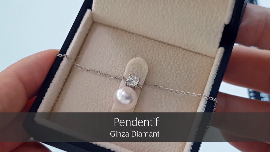 Pendentif Ginza - Or Blanc, Diamant & Perle Akoya 8/8.5mm, AAA | Gemperles