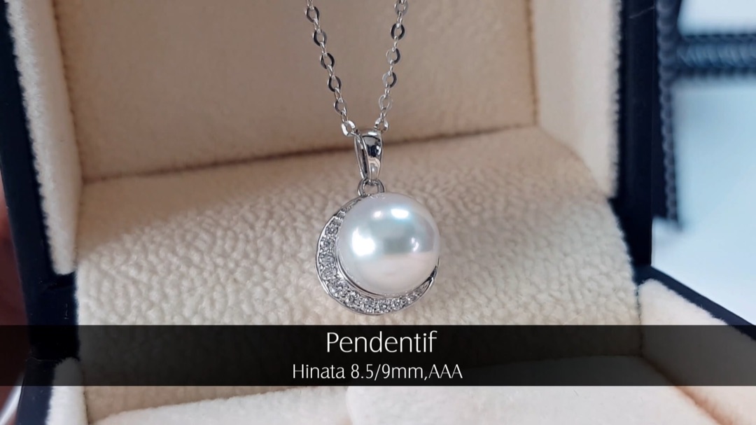 Pendentif Hinata - Or Blanc, Diamants & Perle Akoya 8.5/9mm, AAA | Gemperles