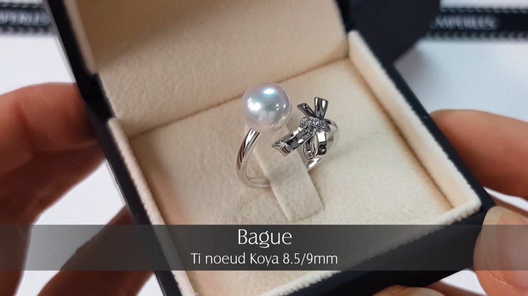 Bague Ti Noeud Koya - Or Blanc, Diamants & Perle Akoya 8.5/9mm | Gemperles