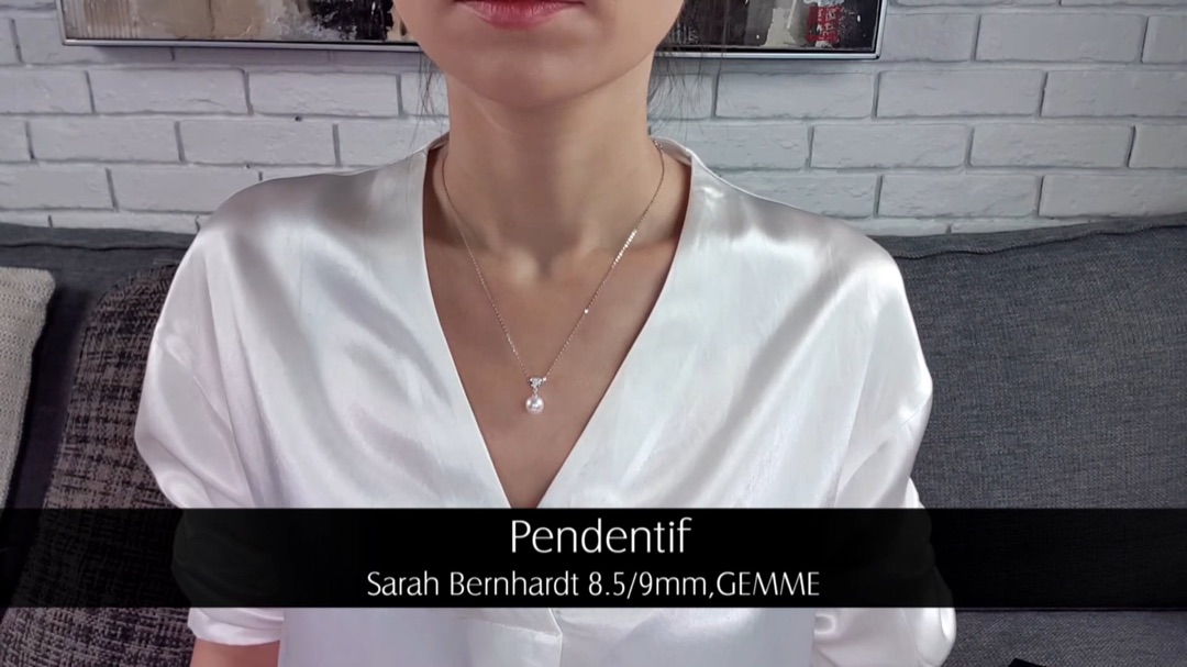 Ciondolo Sarah Bernhardt - Oro Bianco, Diamanti & Perla Akoya 8.5/9mm, GEMME | Gemperles
