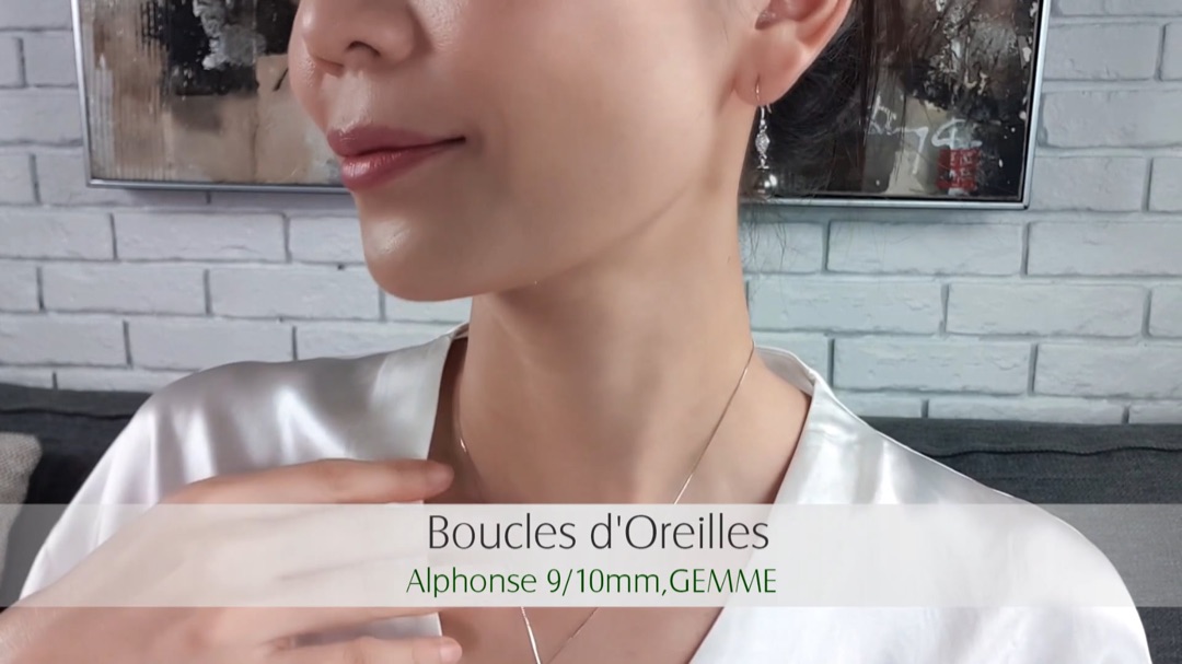 Boucles d'Oreilles Alphonse - Or Blanc, Diamants & Perle de Tahiti 9/10mm, GEMME | Gemperles