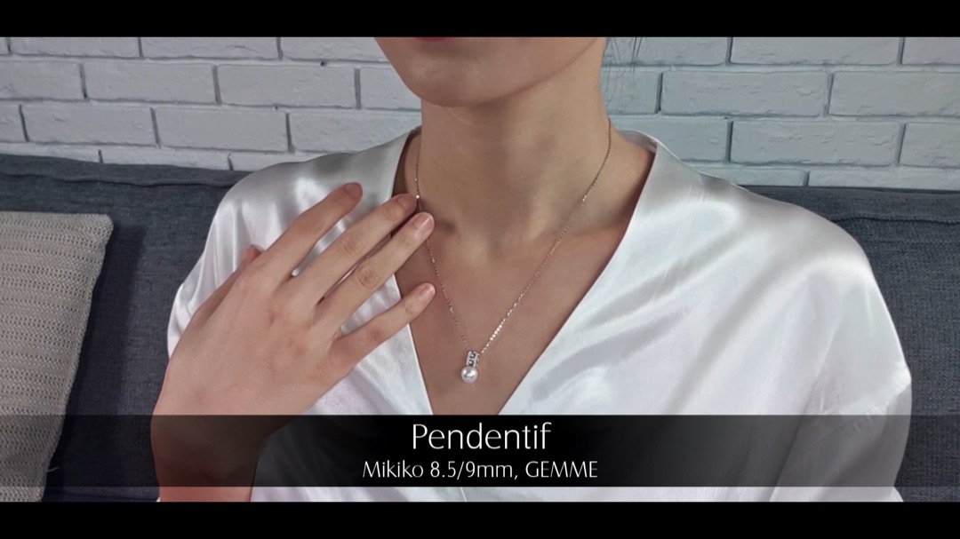 Pendentif Mikiko - Or Blanc, Diamants & Perle Akoya 8.5/9mm, GEMME | Gemperles