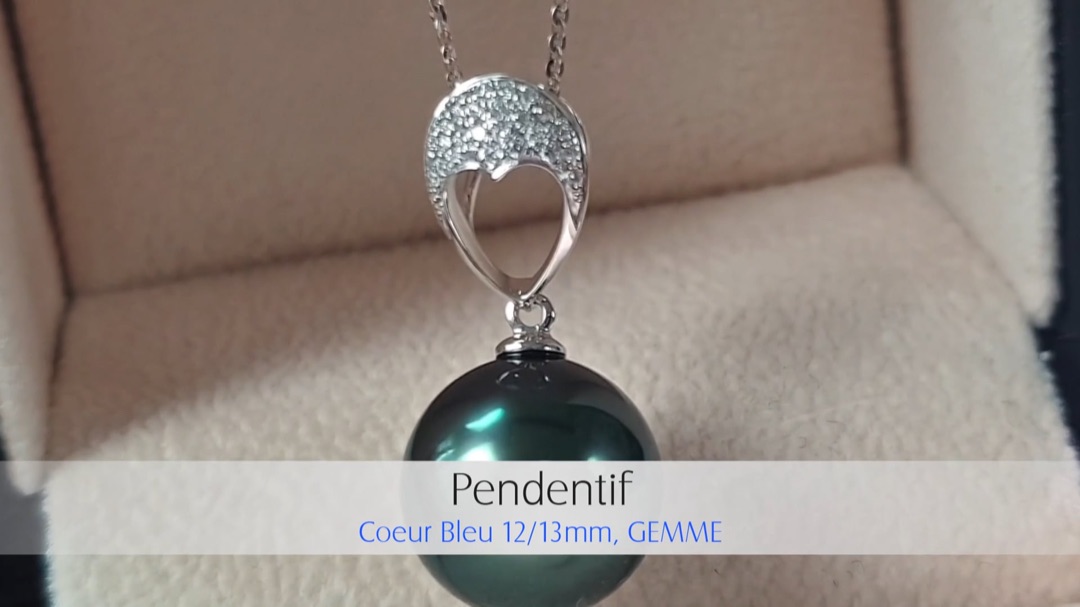 Ciondolo Cuore Blu - Oro Bianco, Diamanti & Perla di Tahiti 12/13mm, GEMME | Gemperles