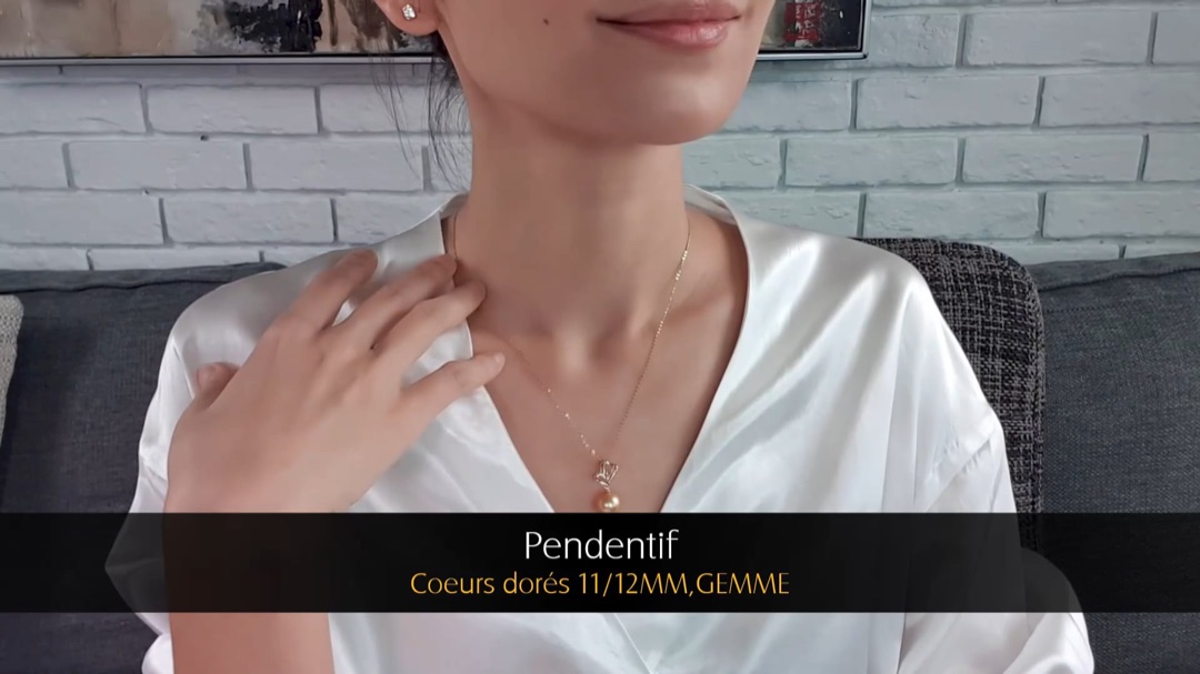Pendentif Coeurs Dorés - Or Jaune & Perle des Mers du Sud 11/12mm, GEMME | Gemperles