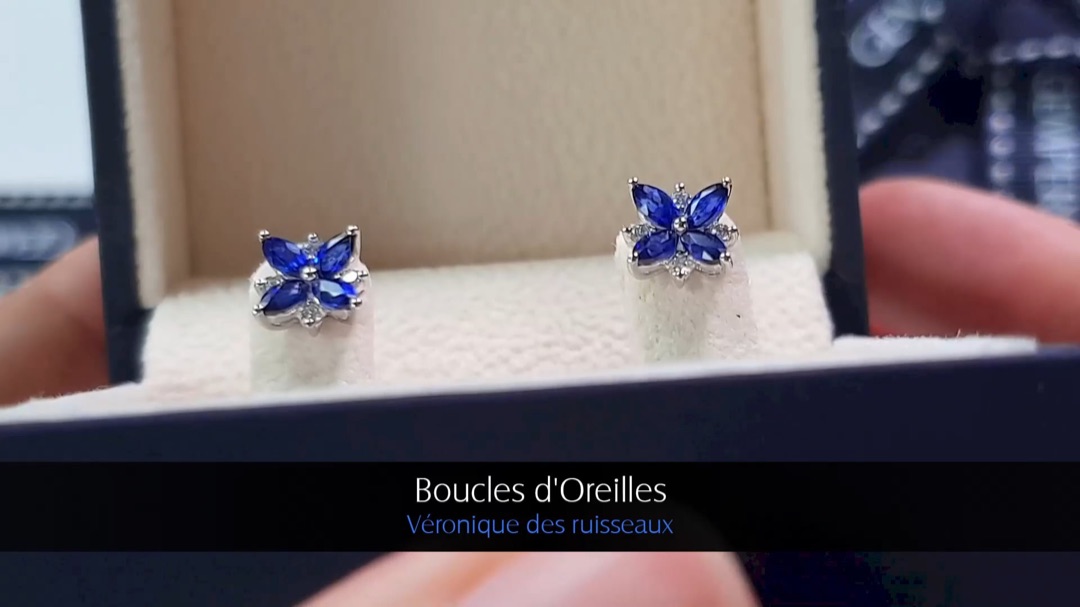 Boucles d'Oreilles Véronique des Ruisseaux, Or Blanc, Diamants & Saphirs | Gemperles
