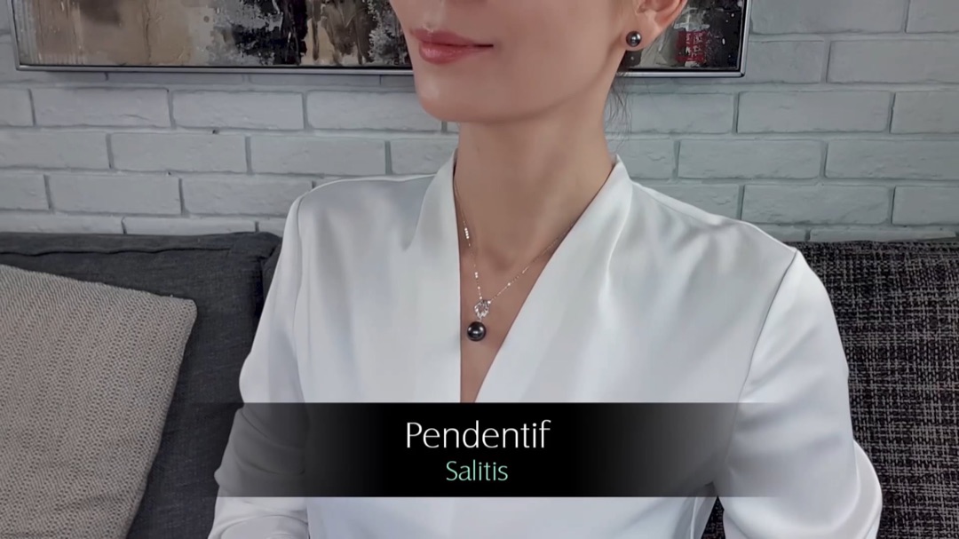 Ciondolo Salitis - Oro Bianco, Diamanti & Perla di Tahiti 13/14mm, GEMME | Gemperles
