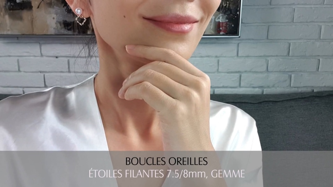 Boucles d'Oreilles Étoiles Filantes - Or Jaune & Perles Akoya 7.5/8mm, GEMME | Gemperles