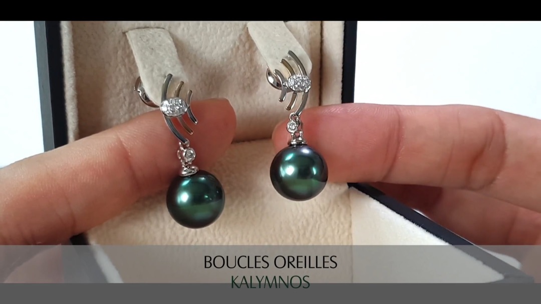 Boucles d'Oreilles Kalymnos - 2 Ors, Diamants & Perles de Tahiti 10/10.5mm| Gemperles