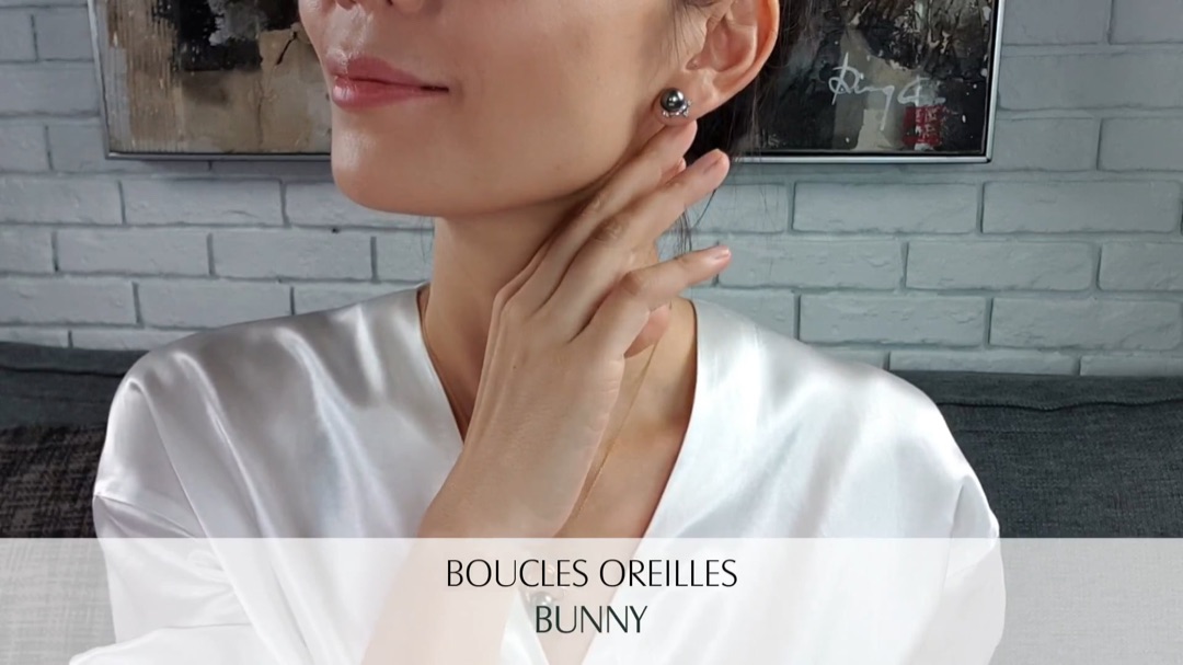 Boucles d'Oreilles Bunny - Or Blanc, Diamants & Perle de Tahiti 9/9.5mm, GEMME | Gemperles