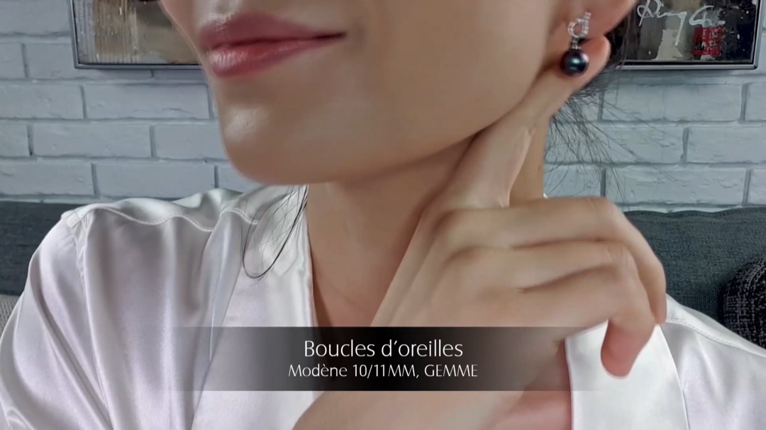 Boucles d'Oreilles Modène - Or Blanc, Diamants & Perle de Tahiti 10/11mm,  GEMME | Gemperles
