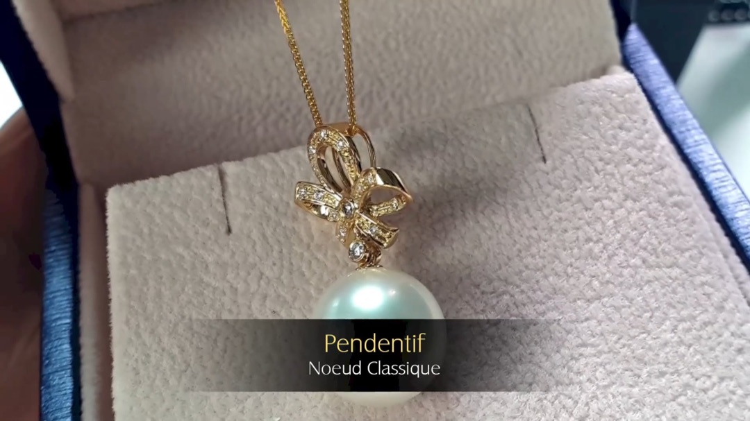 Pendentif Noeud Classique - Or Jaune, Diamants & Perle des Mers du Sud | Gemperles