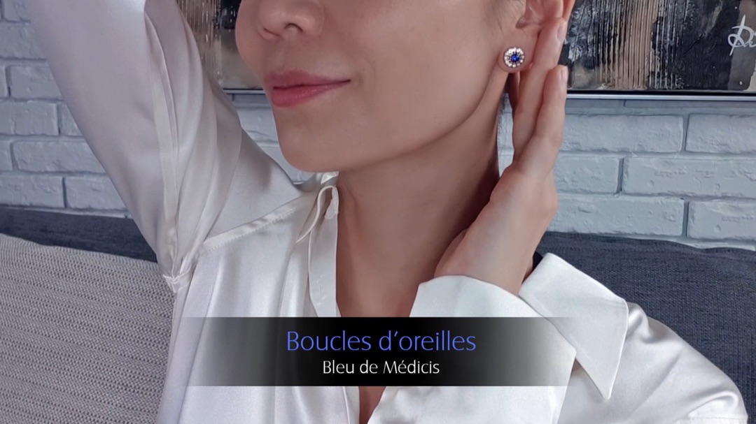 Boucles d'Oreilles Bleu de Médicis - Or Jaune, Diamants & Saphirs | Gemperles