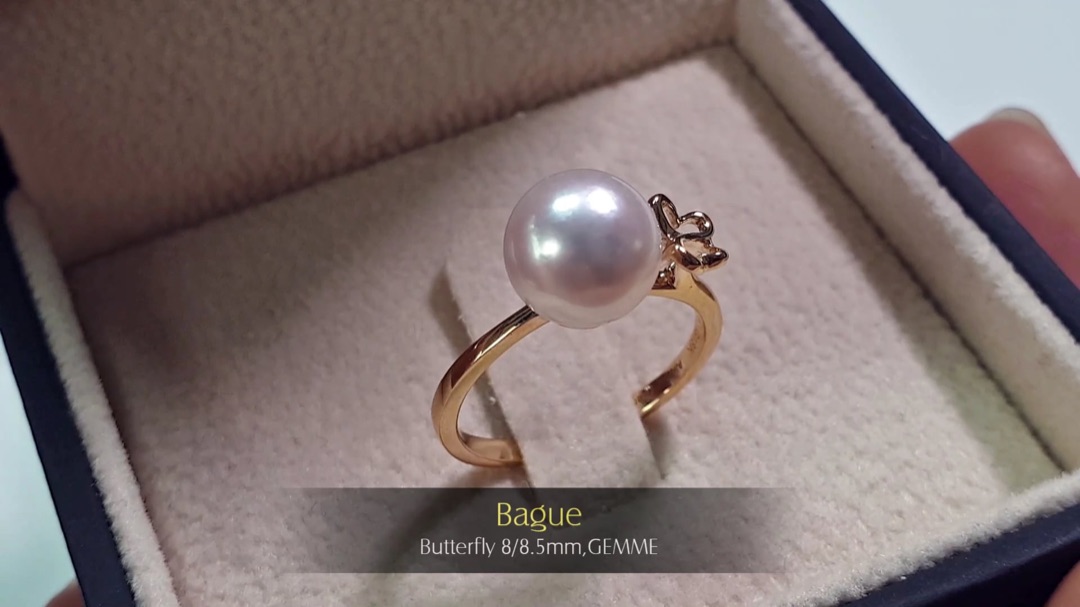 Bague Butterfly - Or Jaune & Perle Akoya 8/8.5mm, GEMME | Gemperles