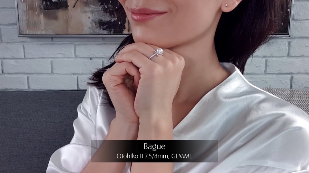 Bague Otohiko II - Or Blanc, Diamants & Perle Akoya 7.5/8mm, GEMME | Gemperles