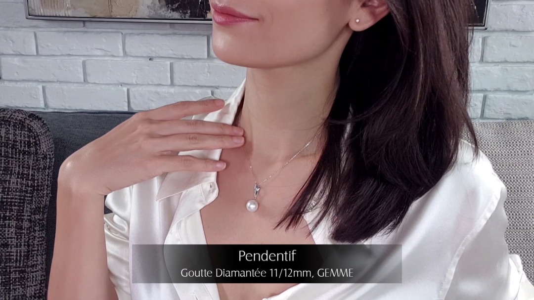 Ciondolo Goccia Diamantée - Oro Bianco, Diamanti & Perla dei Mari del Sud 11/12mm, GEMME | Gemperles