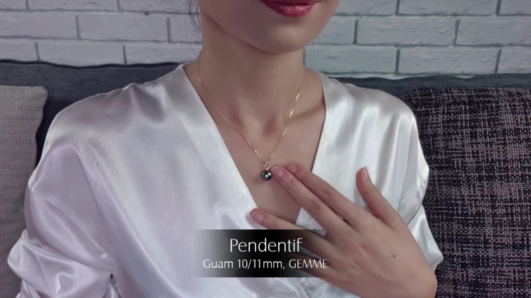 Pendentif Guam - Or Jaune, Diamants & Perle de Tahiti 10/11mm, GEMME | Gemperles