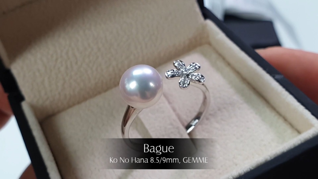 Bague Ko No Hana - Or Blanc, Diamannts & Perle Akoya 8/5.9mm, GEMME | Gemperles