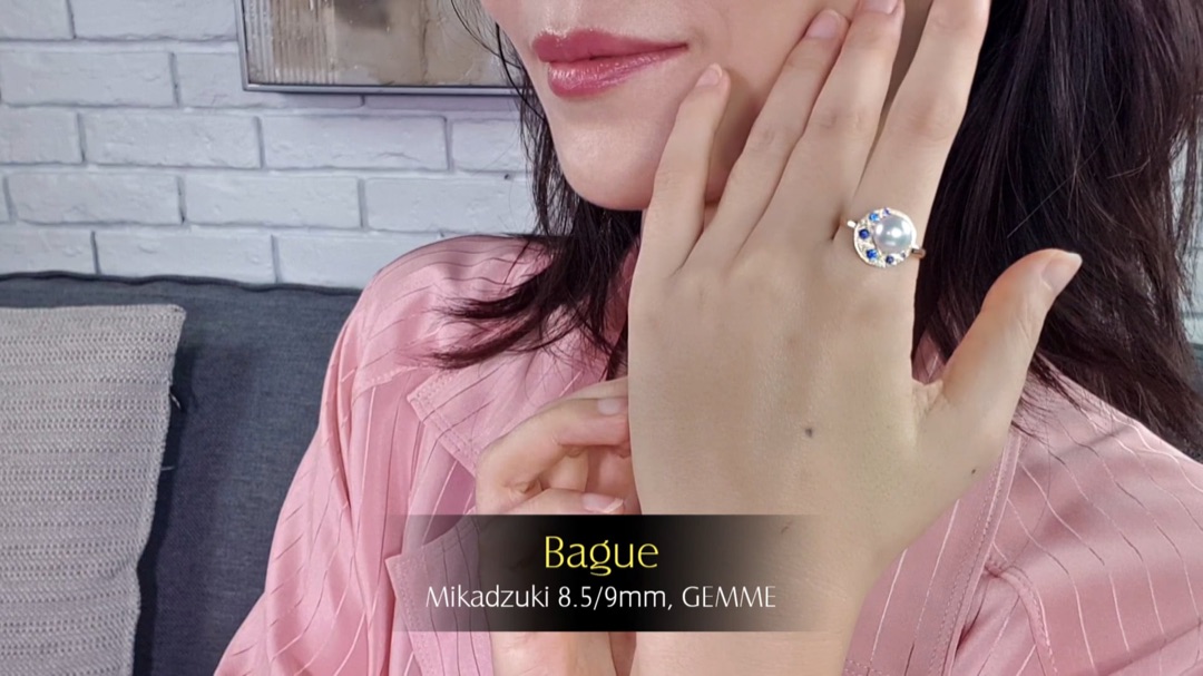 Bague Mikadzuki - Or Jaune, Saphirs & Perle Akoya 8.5⁄9mm, GEMME | Gemperles