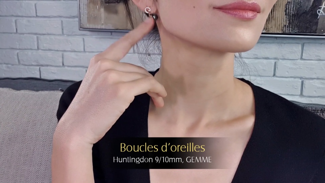 Boucles d'Oreilles Huntingdon - Or Jaune, Diamants & Perles de Tahiti 9/10mm, GEMME | Gemperles